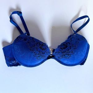 34C blue and black lace bra with removable padding